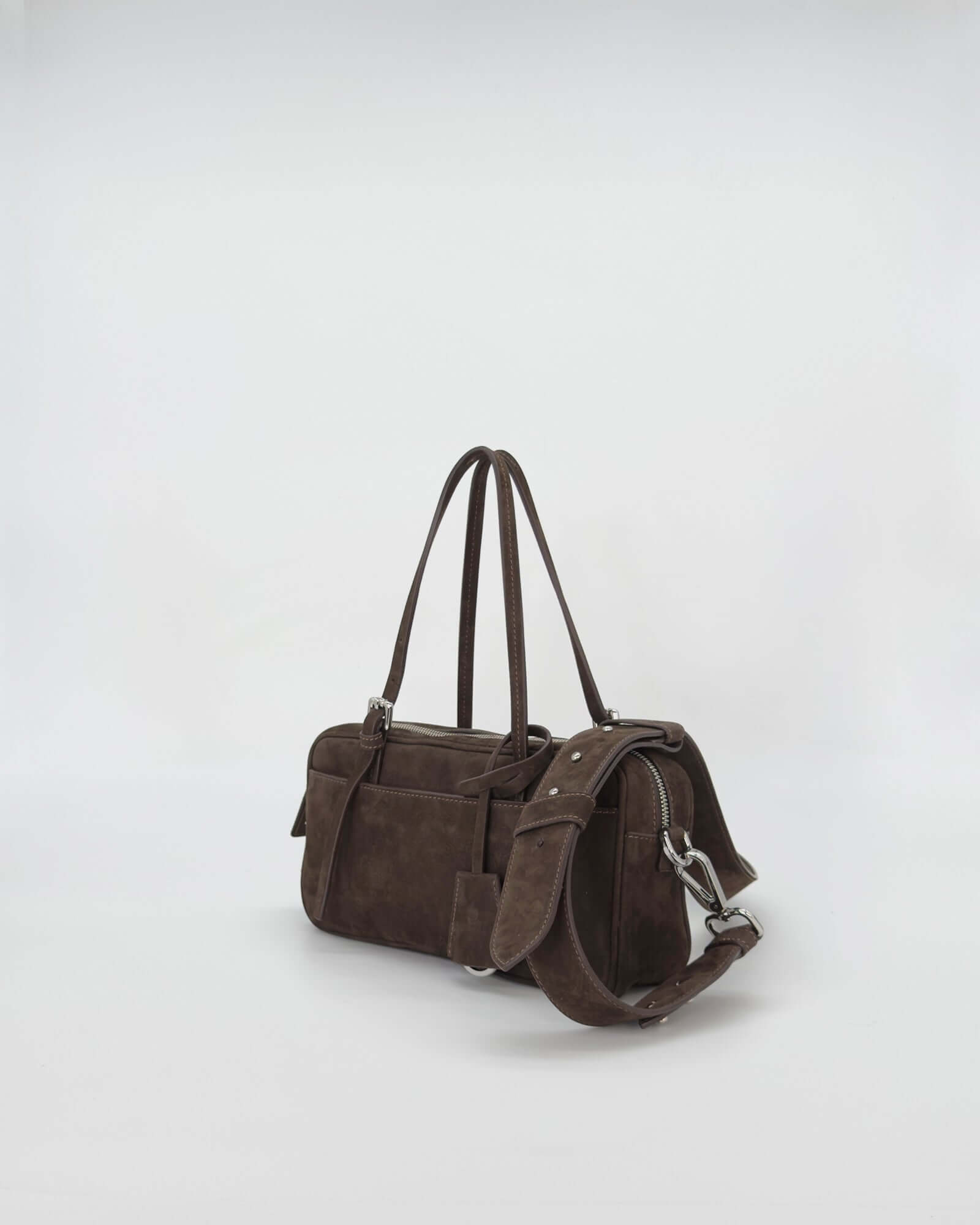 ASIA NABUK bag in soft brown nubuck leather with versatile shoulder strap detail.