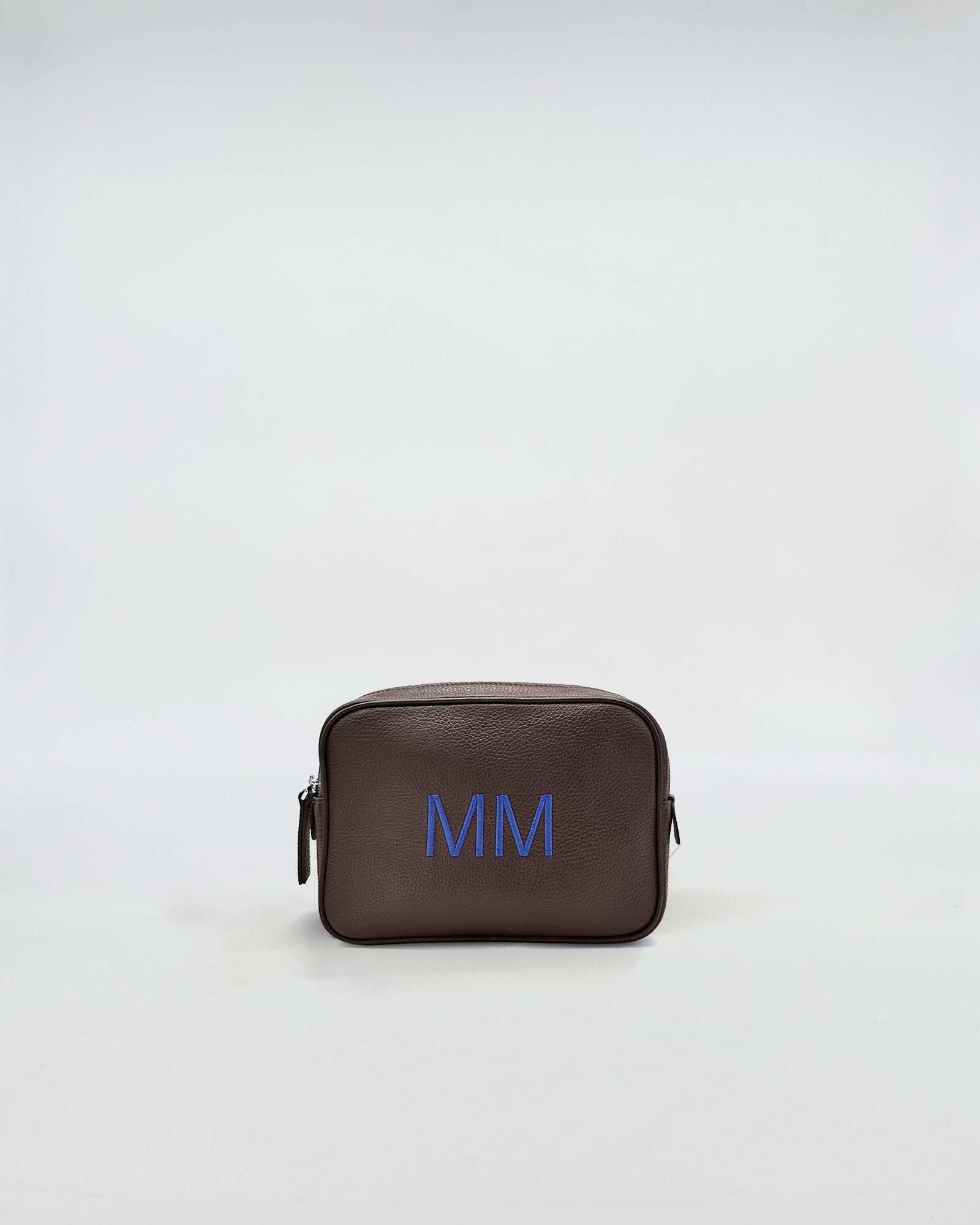 BEAUTY SMALL IN PELLE PERSONALIZZATO in brown leather with blue initials MM.
