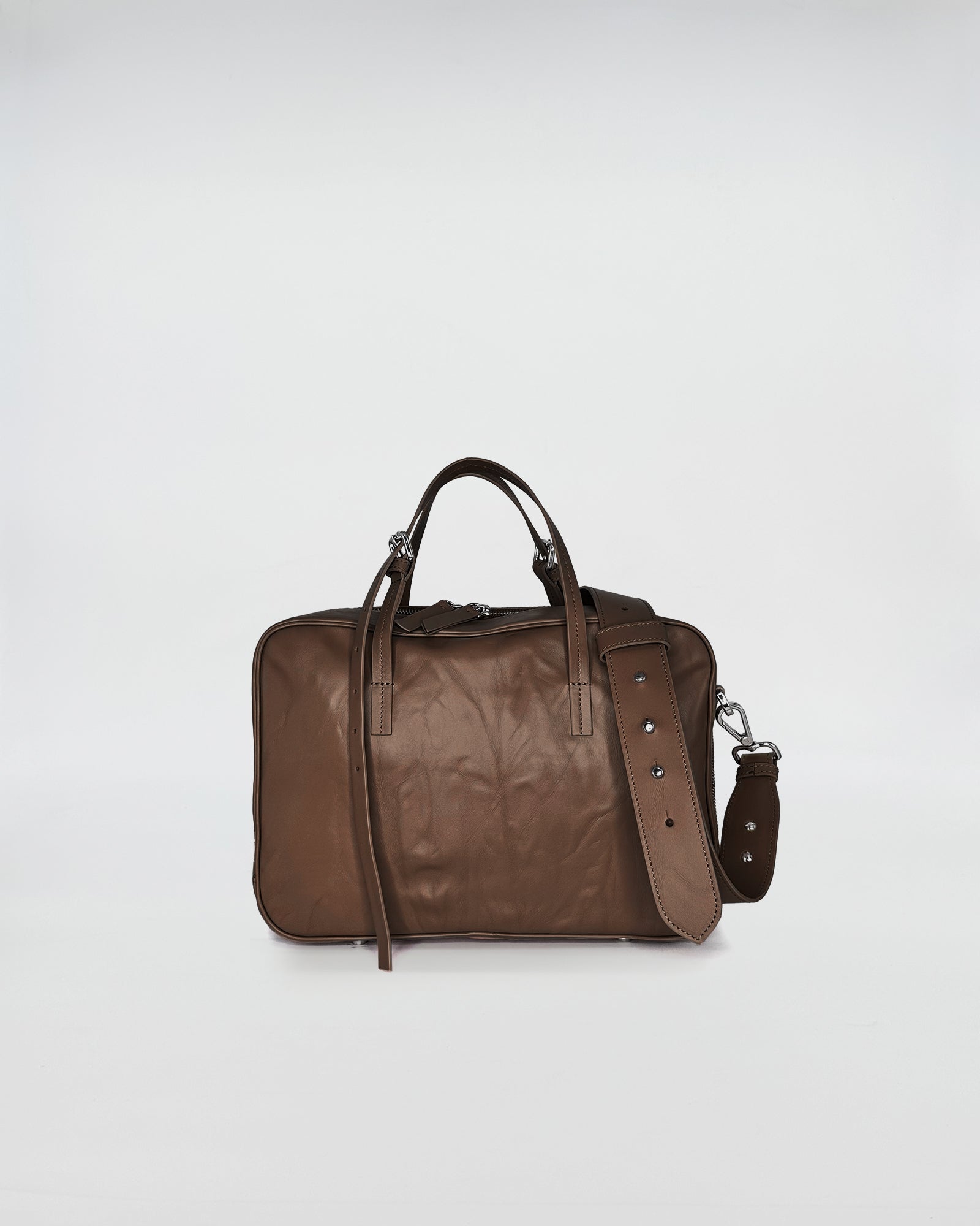 FRIDA MEDIUM VITELLO LAVATO bag in brown with adjustable strap and vintage design.