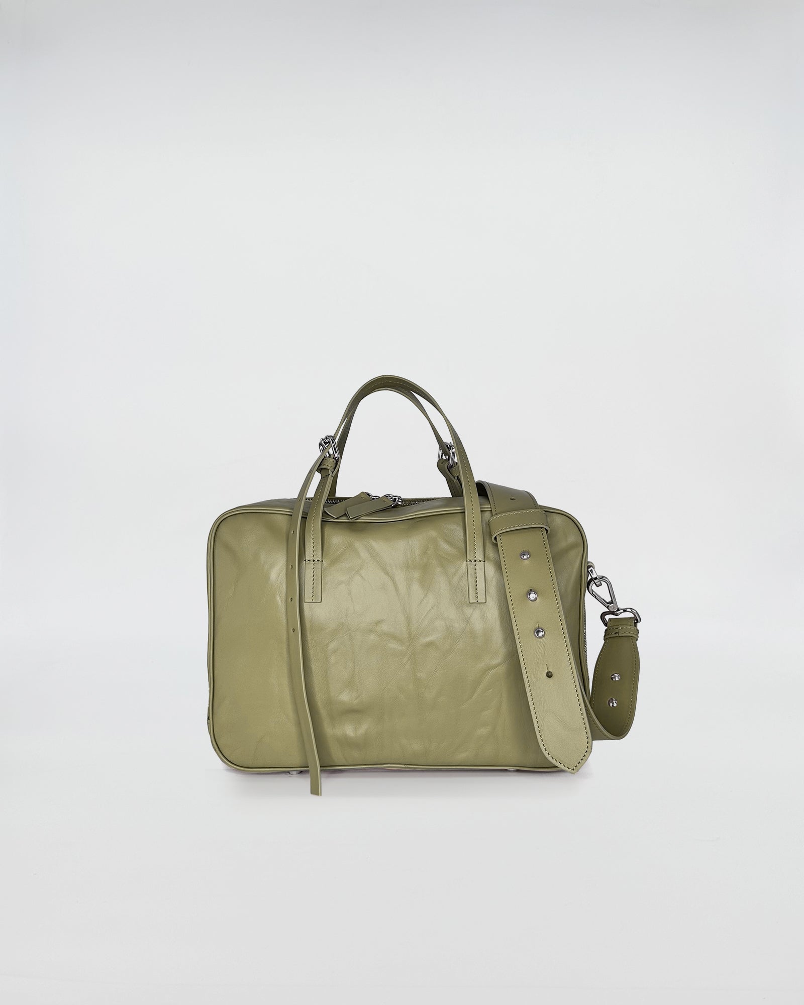 FRIDA MEDIUM VITELLO LAVATO olive green handbag with adjustable shoulder strap, stylish and versatile design.