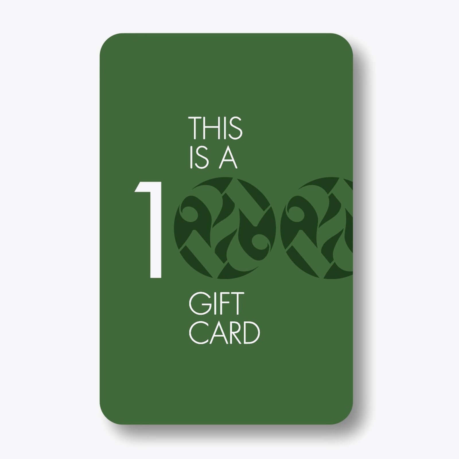 GIFT GREEN CARD design featuring a green background with the text 'THIS IS A 100 GIFT CARD' prominently displayed.