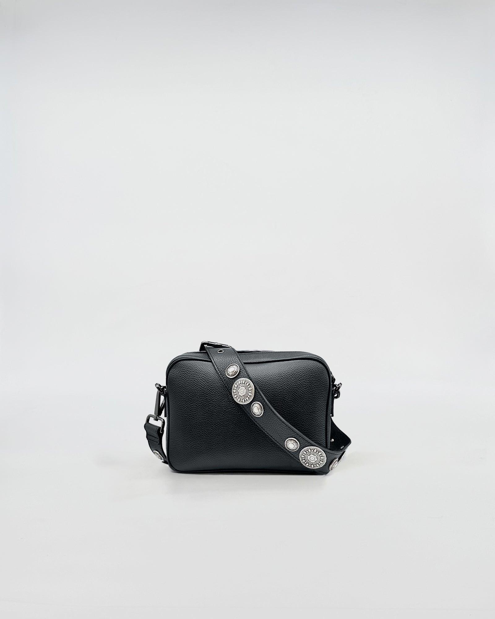 MAFALDA ROCK black bag with studded shoulder strap and practical design for everyday use.