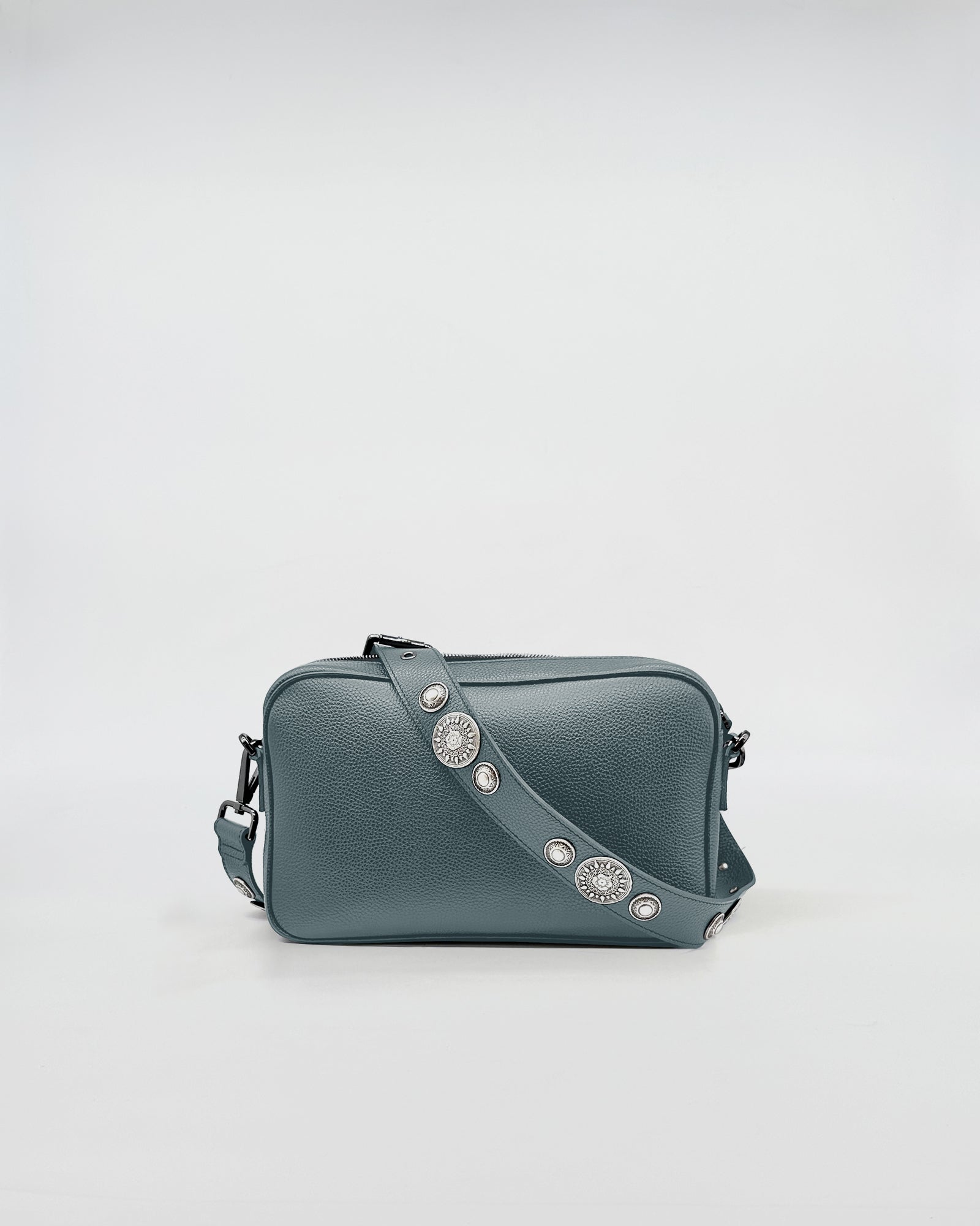 MAFALDONA ROCK handbag in blue with decorative strap and a spacious interior for organized storage.
