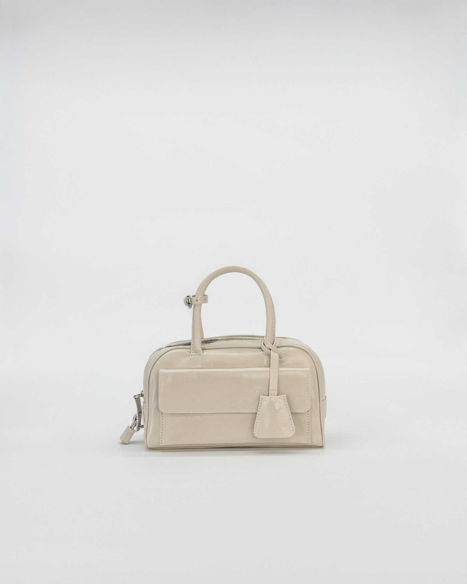 ZOE MINI VITELLO SEMILUCIDO beige handbag, compact and elegant for casual or formal occasions.