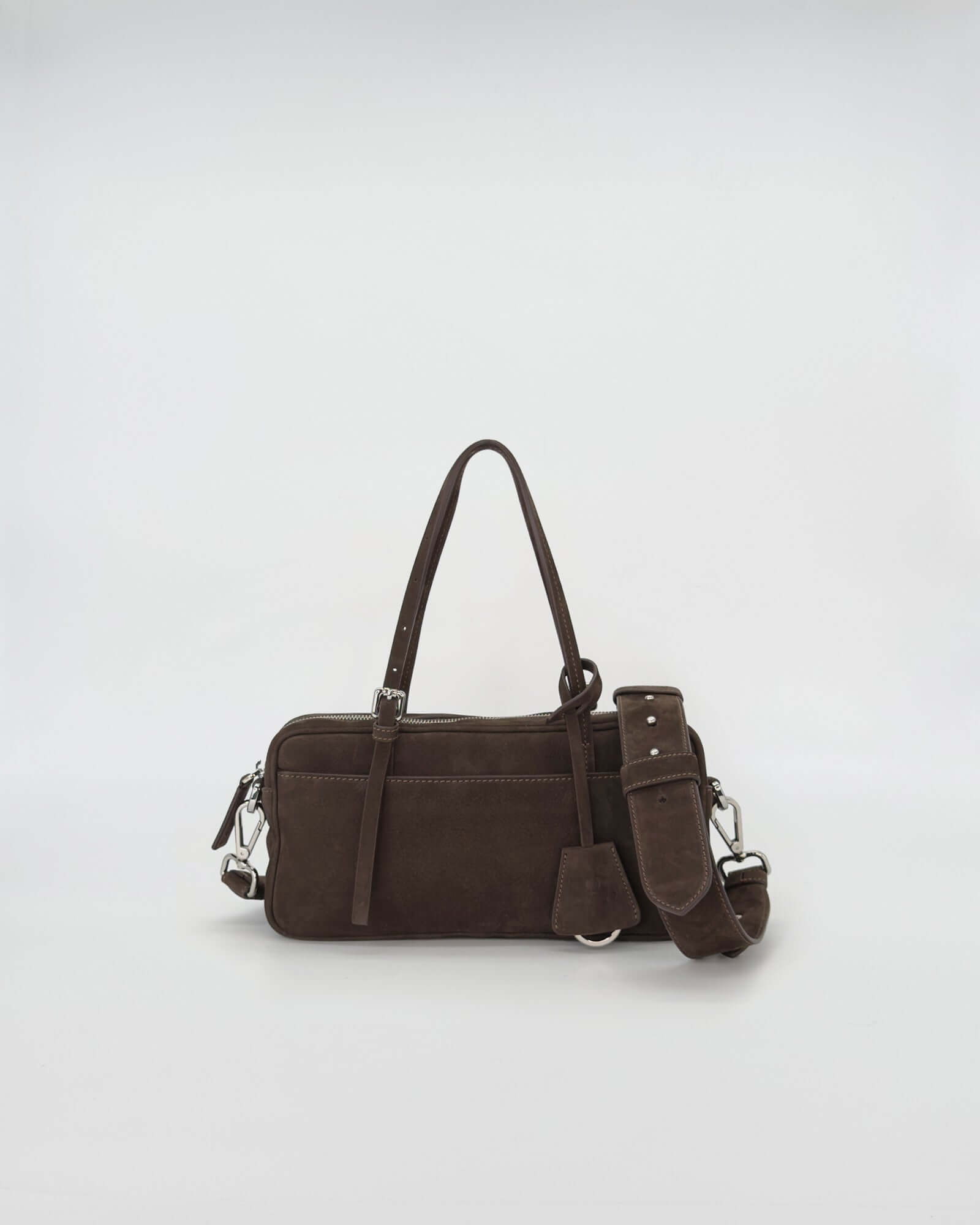 ASIA NABUK stylish leather bag in dark brown with adjustable strap for versatility and functionality.