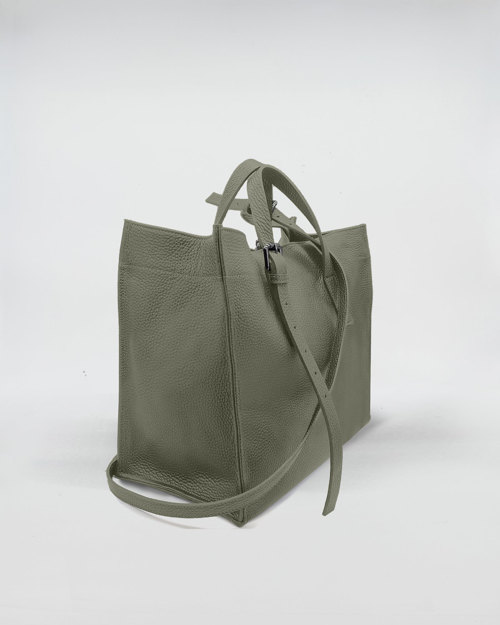 AXEL SMALL elegant office bag in textured olive green leather with adjustable straps and modern design.