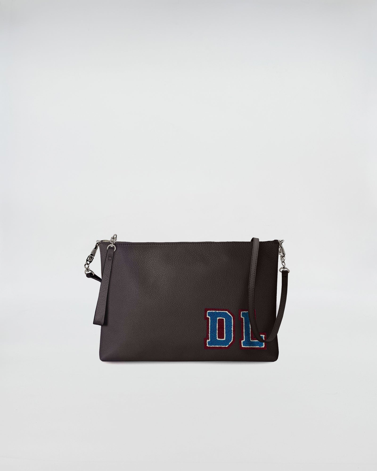 BUSTA A4 PERSONALIZZATA CON TRL in vitello pieno fiore con patch spugna e tracolla rimovibile.