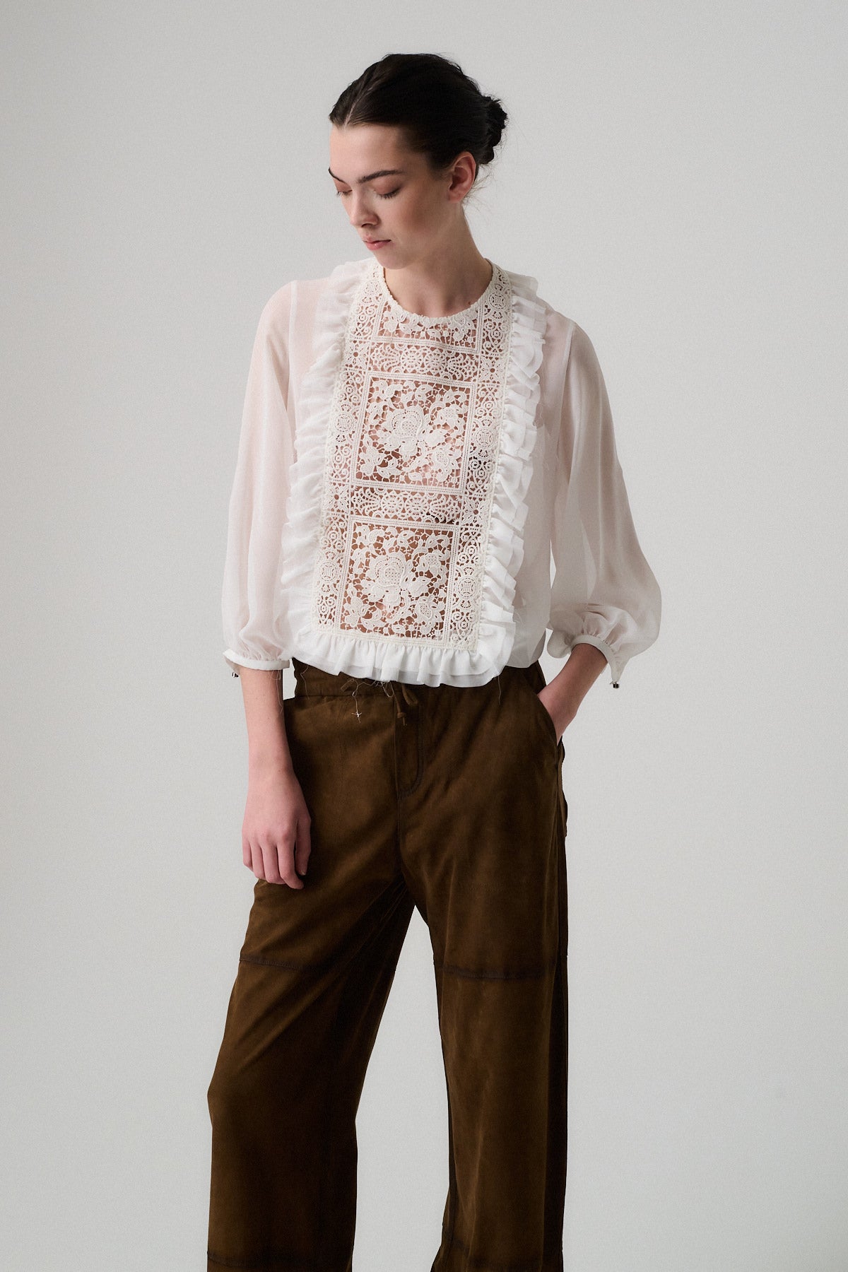 CAMICIA CHARLOTTE SETA CON PIZZO