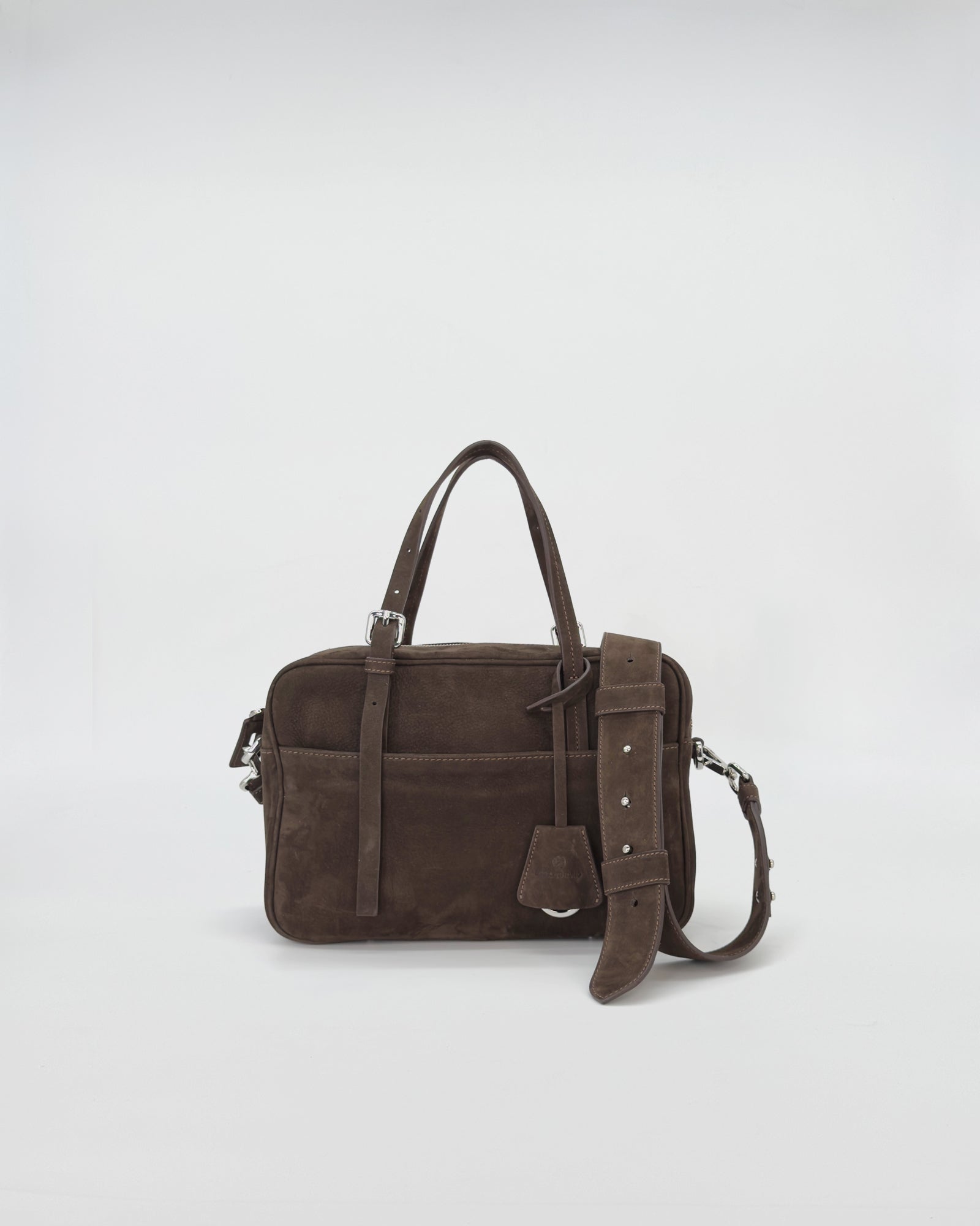 Frida Small Nabuk bag in soft brown suede with elegant design and detachable strap for a modern look.