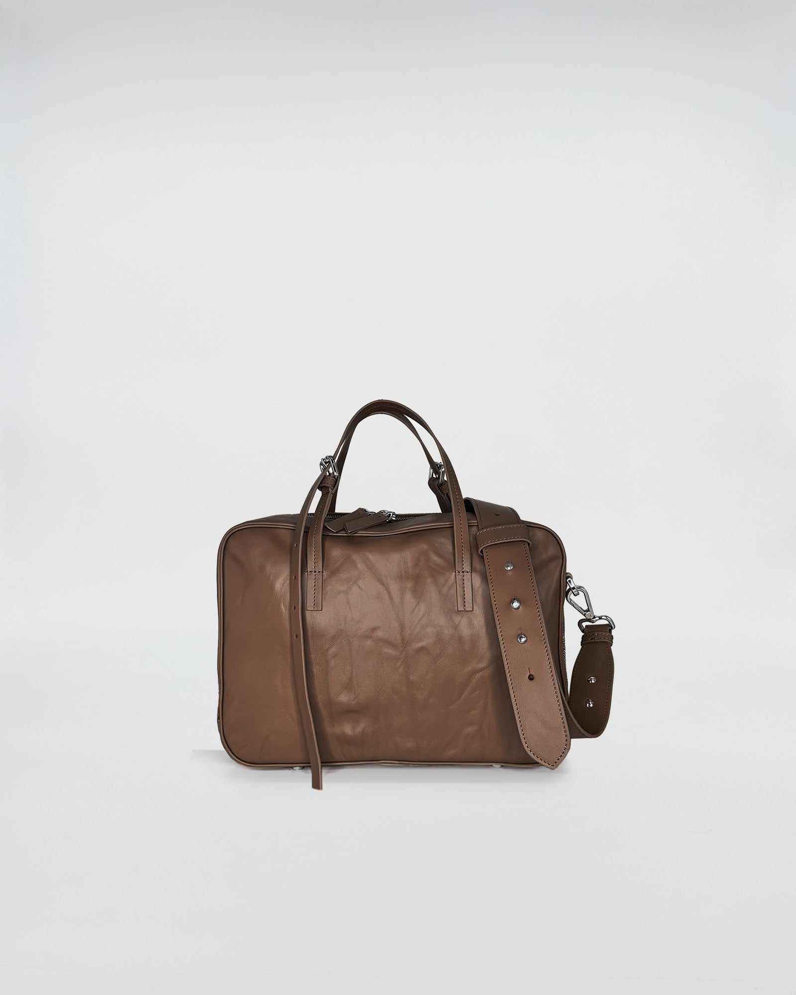 FRIDA SMALL VITELLO LAVATO brown leather bag with dual handles and adjustable strap