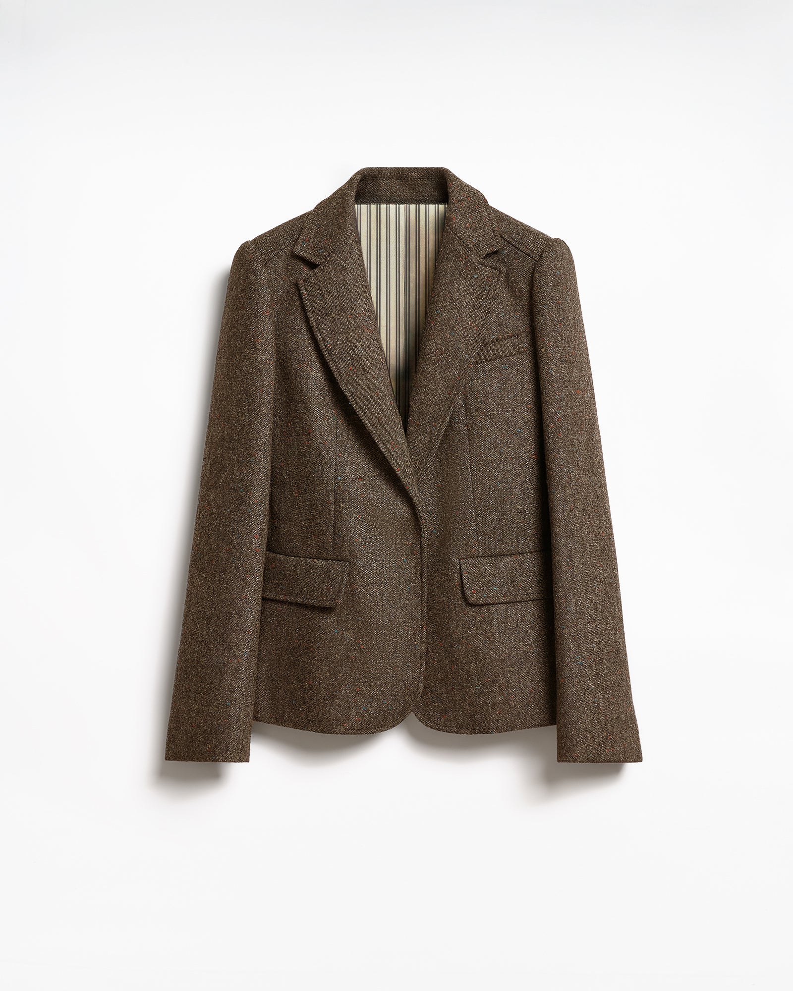 GIACCA MONOPETTO LORD in brown tweed fabric, showcasing a contemporary fit and sophisticated design.