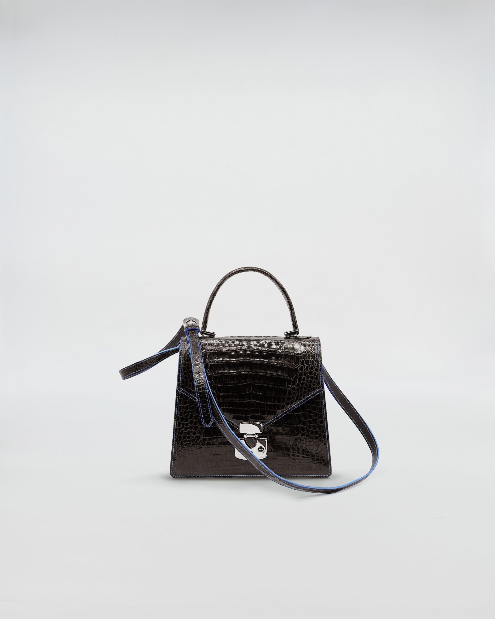 LADY D - COCCO RECYCLE black crocodile leather handbag with removable adjustable strap.