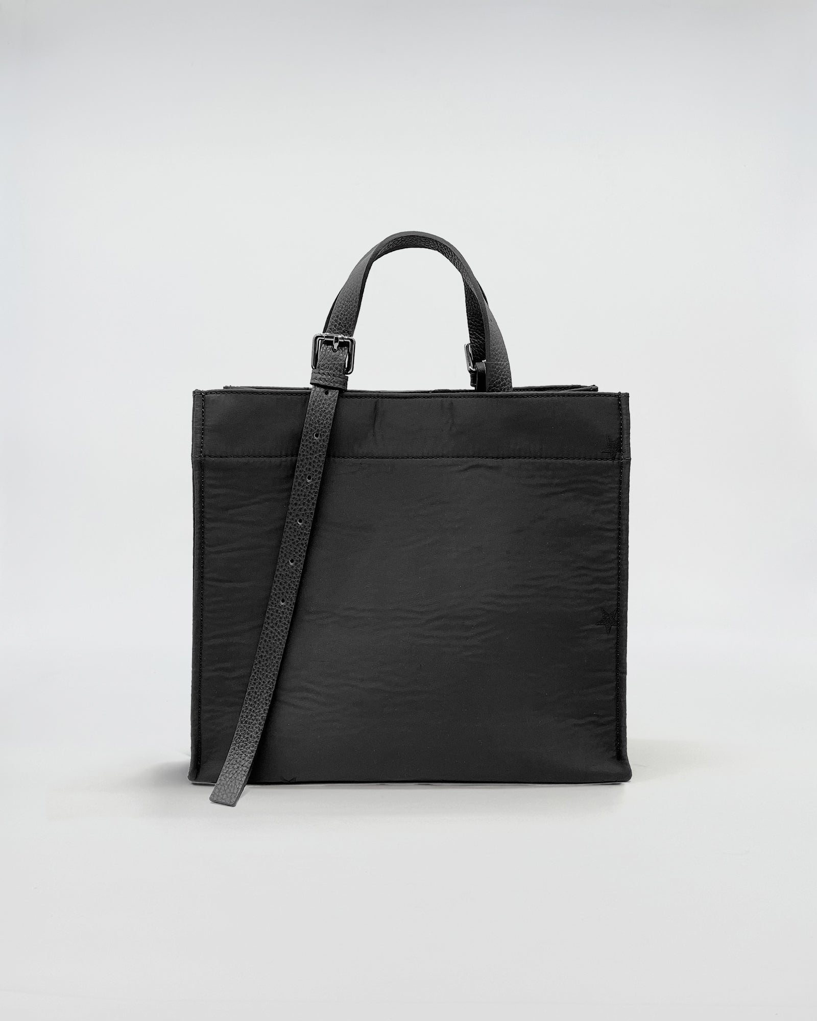 LUDOVICA SMALL TESSUTO TECNICO black sustainable bag with top handles and adjustable strap