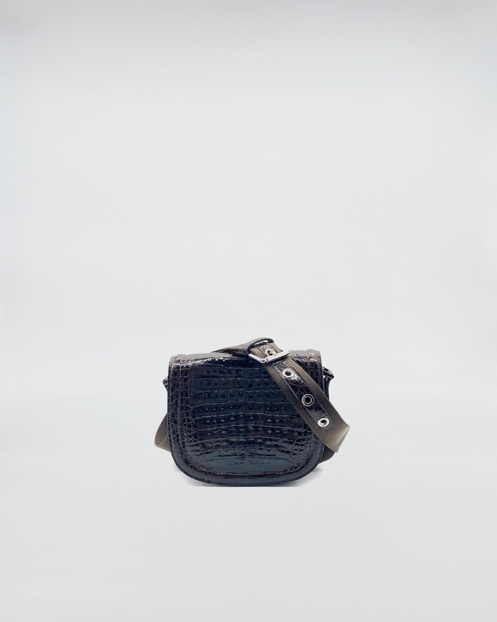 POSTINA MILANO COCCO RECYCLE black crocodile bag with a stylish shoulder strap.