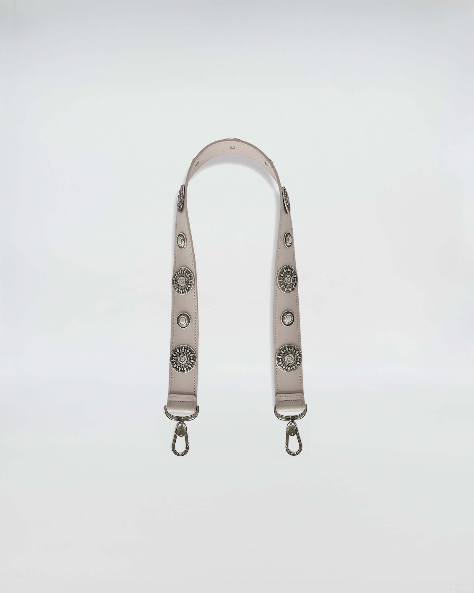TRACOLLA FISSA IN PELLE ROCK 80 CM in beige with decorative elements, perfect for shoulder or crossbody wear.